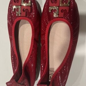 Tory Burch Red Flats with Gold Detail